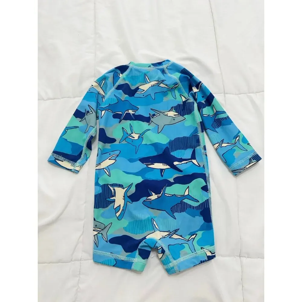 Hanna Andersson Baby Shark Rash Guard Swimsuit 6-12M Blue